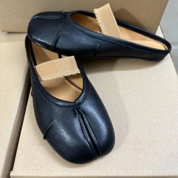 Maison Margiela Tabi Ballet Flats Black Size 38 US8 w/ Elastic Band Japan - Picture 1 of 6